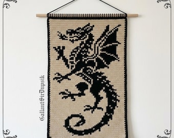 Heraldic Dragon Crochet Tapestry Pattern PDF | Medieval Wall Hanging | whimsical decor | Instant Download | fantasy