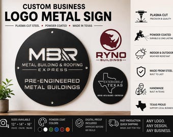 Custom Business Logo Metal Sign | Plasma Cut Steel Company Decor (Made in Texas)