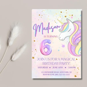 Unicorn invitation magical birthday party rainbow and unicorn birthday CANVA EDITABLE Instant download Unicorn Party Instant Download