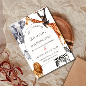 Invitación de cumpleaños del zoológico / Fiesta de cumpleaños de animales / Plantilla de invitación editable en CANVA de safari / Plantilla de invitación de cumpleaños para niños
