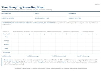 Time Sampling Recording Sheet