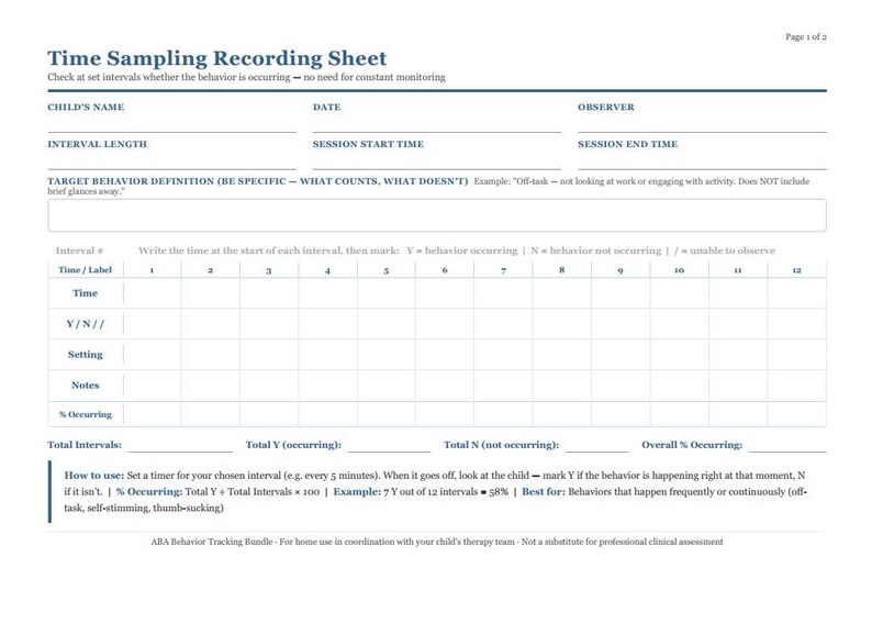 Time Sampling Recording Sheet - Etsy