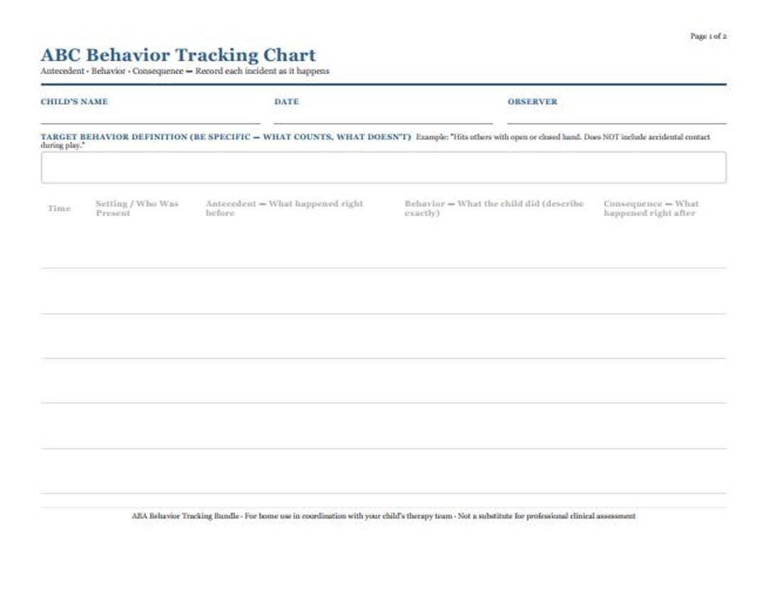 ABC Behavior Tracking Chart - Etsy