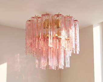 Aurora Murano Chandelier, Pink Glass Chandelier, Gold Pendant Light, Luxury Italian Style Ceiling Light, Modern Bedroom Dining Room Decor