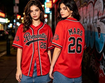 Bruno #26 Rose honkbalshirt, shirt met gepersonaliseerde naam en nummer, romantisch concertshirt, unisex cadeau voor hiphopfans
