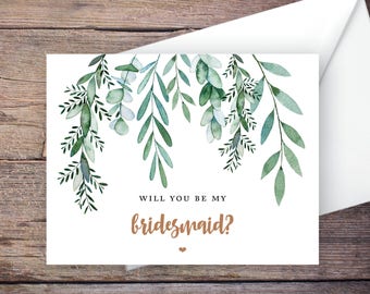 Printable Green Garden Will You Be My Bridesmaid Card, Greenery, Instant Download Greeting Card, Be My Bridesmaid, Wedding Card – Delilah
