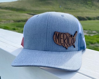 Merica Leather Patch Snapback Heather Grey America Flag Hat