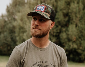 Wyoming State Patch Camo Snapback Hat Christmas gift