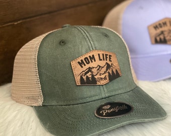 Mom Life Ponytail Hat with Leather Patch