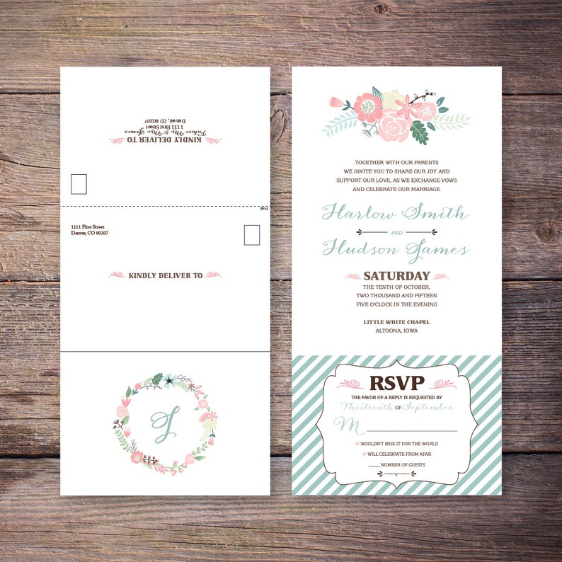 Printable Floral Seal And Send Invite Digital Wedding Etsy