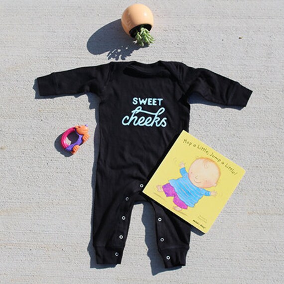 Sweet Cheeks Long Sleeved Baby Romper, Hip Graphic Baby Outfit