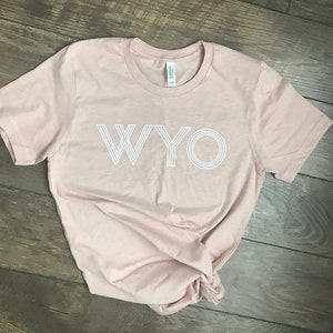 WYO Wyoming Shirt, Wyoming Tee, Soft Peach WYO T-shirt, Wyoming State Shirt