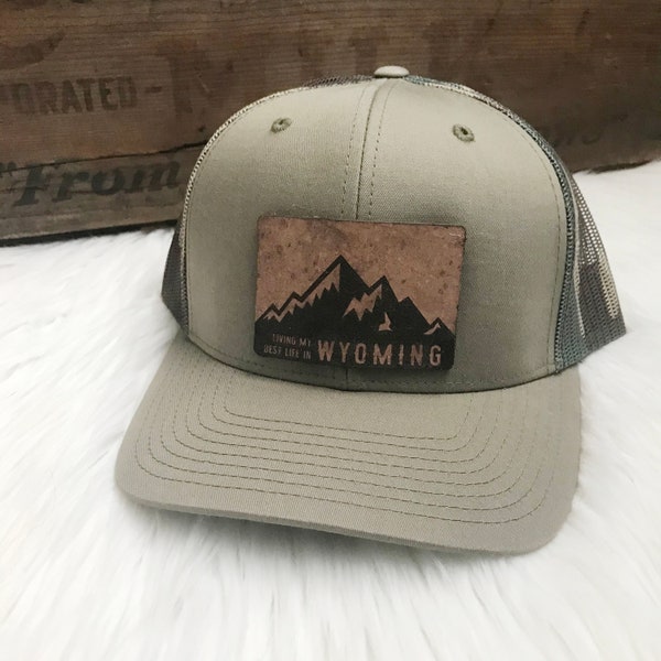 Living My Best Life in Wyoming Leather Patch Snapback Hat – Wyoming Mountain Hat