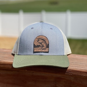 Bass Fishing Leather Patch Snapback Hat