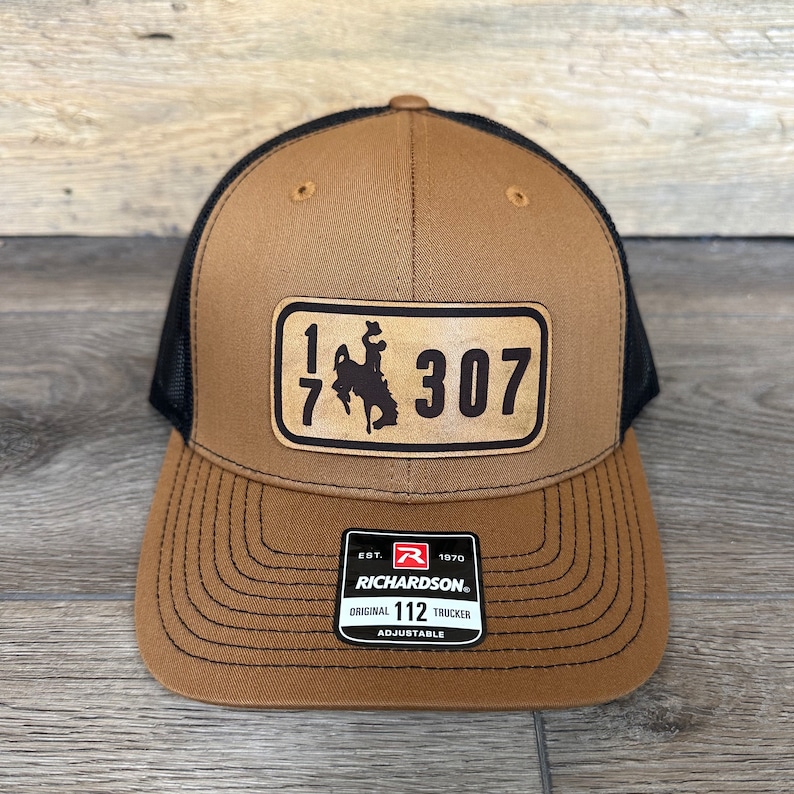 Wyoming 307 County License Plate Leather Patch Snapback Hat image 6