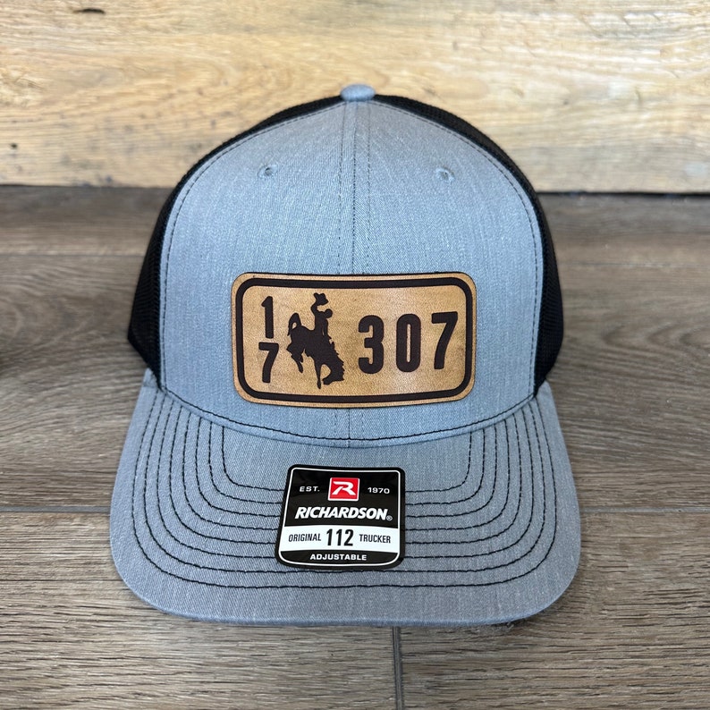 Wyoming 307 County License Plate Leather Patch Snapback Hat image 5