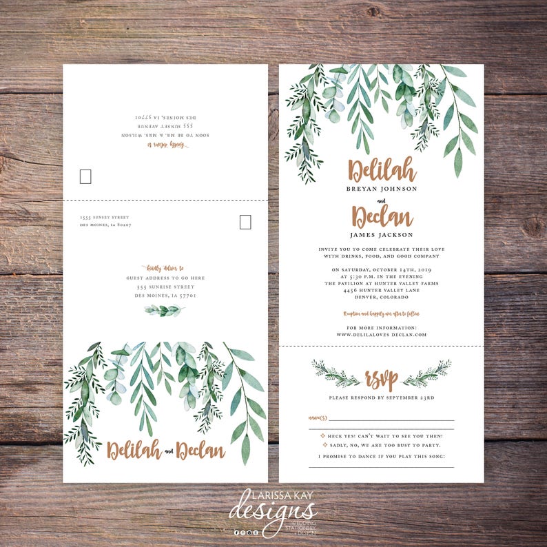 Printable Greenery Seal And Send Wedding Invite Botanical Etsy