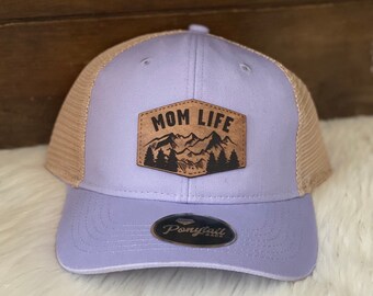 Mom Life Ponytail Hat with Leather Patch, Mom Life Hat, Mom Hat
