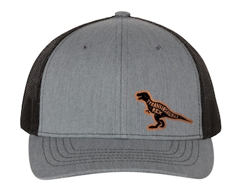 Youth Dinosaur Leather Patch Snapback Hat - TRex Kids Hat - Triceratops Kids Hat