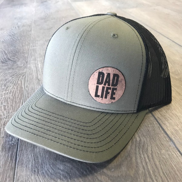 Dad Life Leather Patch Snapback Hat - Father's Day Gift - Loden Green and Black