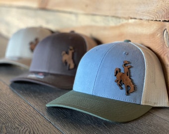 Wyoming Cowboy Leather Patch Snapback Hat