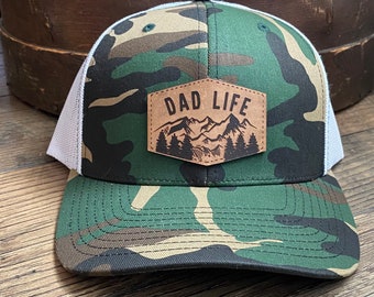 Mountain Dad Life Leather Patch Snapback Hat, Father's Day Gift, Dad Hat - Camouflage