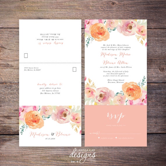 Seal and Send Wedding Invite Printable Flower Watercolor | Etsy