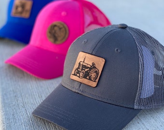 Youth Tractor Truck Leather Patch Snapback Hat