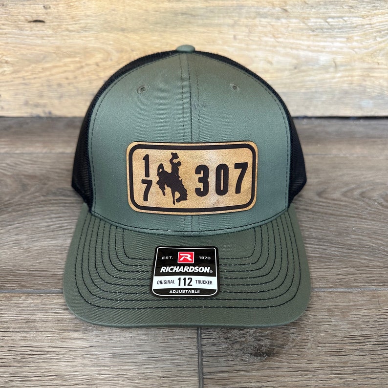 Wyoming 307 County License Plate Leather Patch Snapback Hat image 2