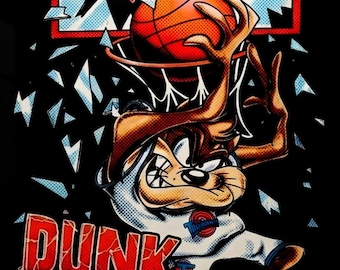Taz Mania Slam Dunk 8.5x11 Color Art Digital Download Self Created Original Basketball Poster