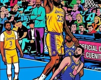 LeBron James Lakers Pop Art Slam Dunk Basketball Poster (8.5x11) Glossy Print