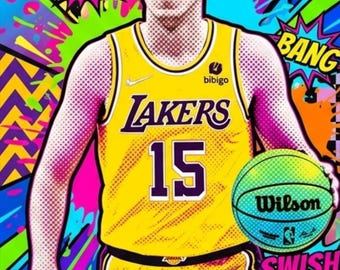 Austin Reaves Lakers Pop Art Basketball Poster (8.5x11) Glossy Wall Print
