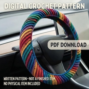 Crochet Steering Wheel Cover Pattern, Diagonal Ribbing, Car Accessory DIY (PDF Download)