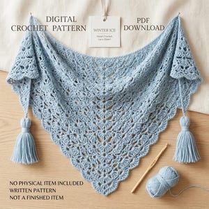 Triangle Crochet Shawl Pattern | Winter Lace Wrap, Shell Stitches (PDF Pattern)