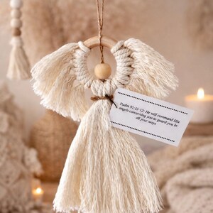 Handmade Macrame Guardian Angel, Boho Car Mirror Charm, Memorial Keepsake