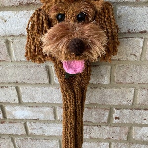Made to order Hand knit red labradoodle golden doodle dog golf club cover golf sock