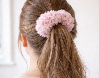 Luxe Faux Fur Hand Crocheted Hair Tie Elastic Scrunchie in four colors