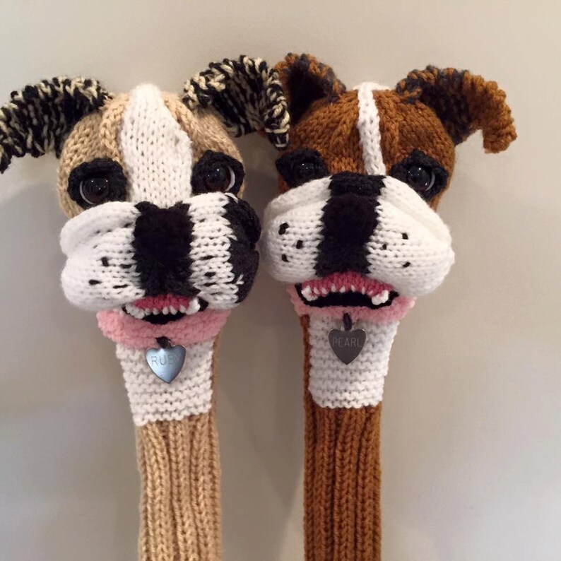 Hand knit English Bulldog golf club cover golf sock made to Etsy