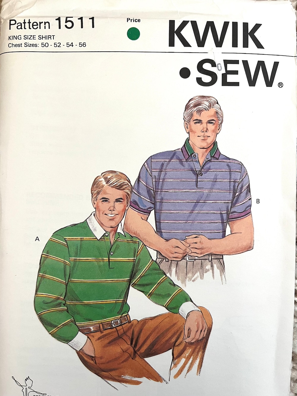 Kwik Sew New Uncut Pattern #1511 Large Mens Polo Shirts Size 50 52 54 56 Startees