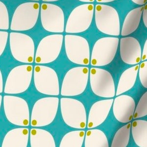 Turquoise Flower Retro Mid Century Vintage Look Linen/Cotton  Dish Hand Towel