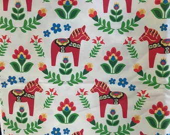 Swedish Dala Horse Vintage Look Linen/Cotton  Dish Tea Towel