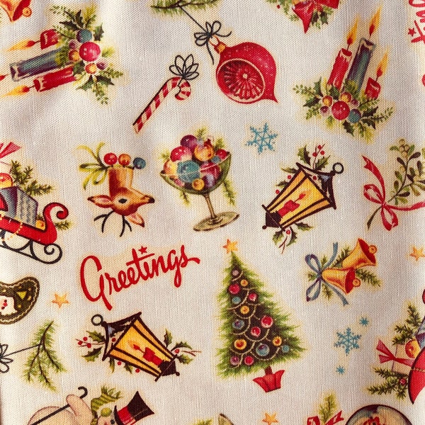 Retro Holiday Christmas Mid Century Vintage Look Linen/Cotton Table Runner