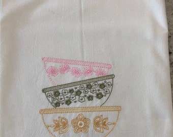 Cotton Flour Sack Dish Towel Embroidered Pyrex