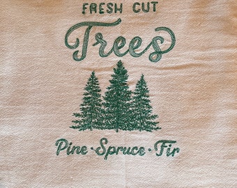 Cotton Dish Towel Vintage Embroidered Christmas Tree