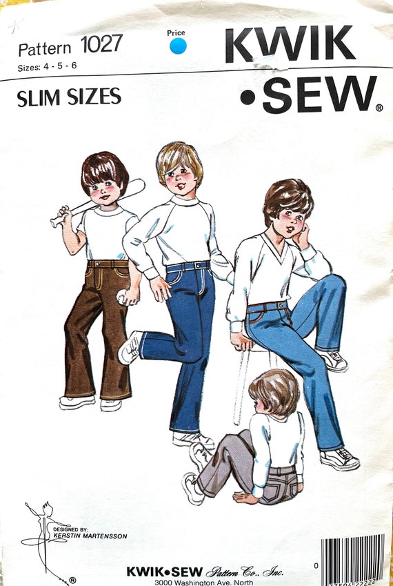 Kwik Sew New Uncut Pattern #1027 Kids Jeans Size Slim