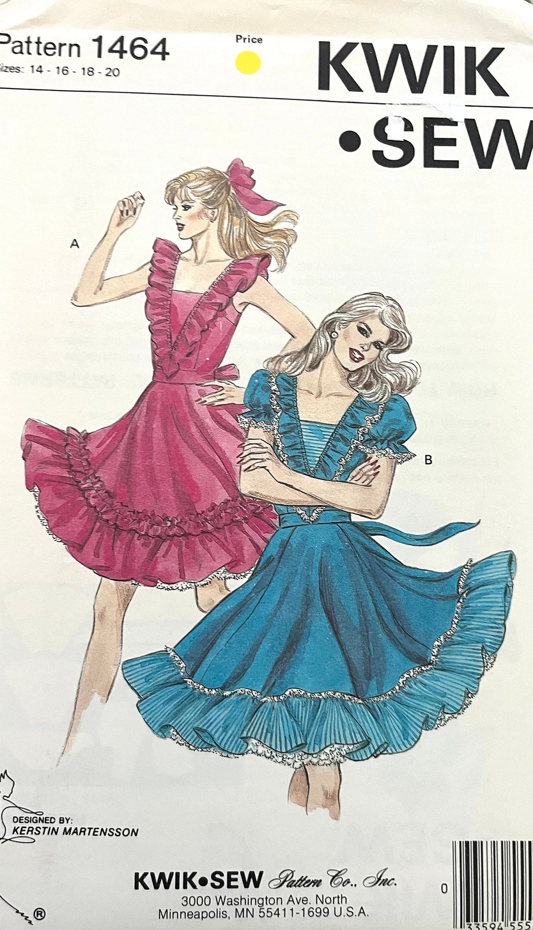 Kwik Sew New Uncut Pattern #1464 Square Dance Dresses Size 14 16 18 20 ...