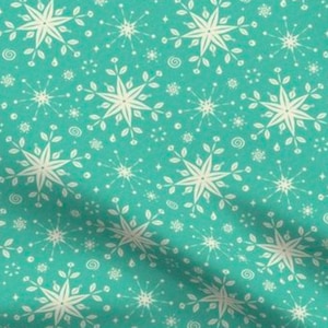 Retro  Mid Century Vintage Look Turquoise Snowflakes Linen/Cotton  Dish Tea Towel