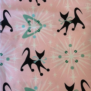 Pink - Retro Mid Century Cats Vintage Look Linen/Cotton  Dish Hand Towel