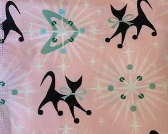 Rosa - Retrò Mid Century Cats Vintage Look Lino / Cotone Piatto Asciugamano
