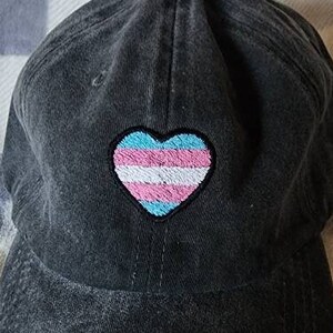 Transgender Trans Pride Flag Heart Embroidered Buckleback Dad Hat 25 Colors image 4